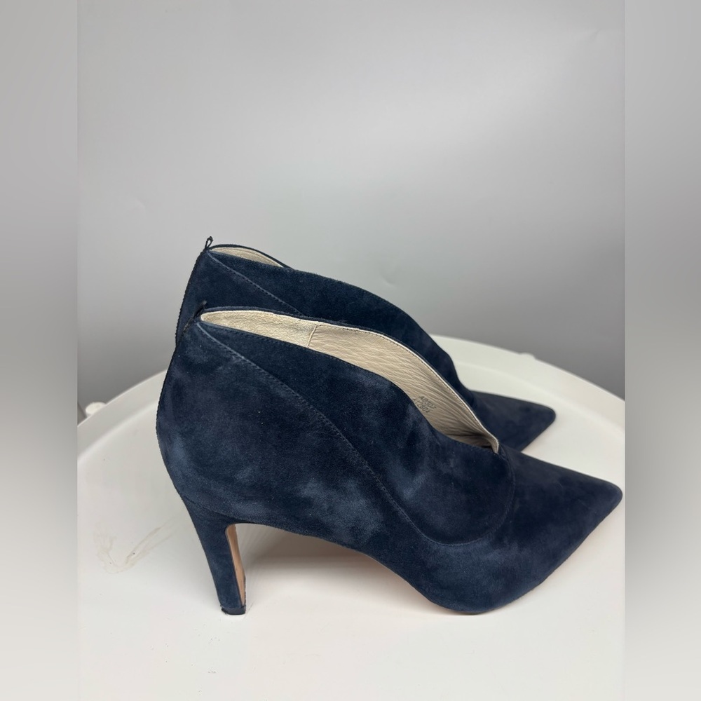 Boden Women’s Suede Navy Blue Block Heel Roseberry Pointed Toe Pumps 42 10.5 - Picture 2 of 5